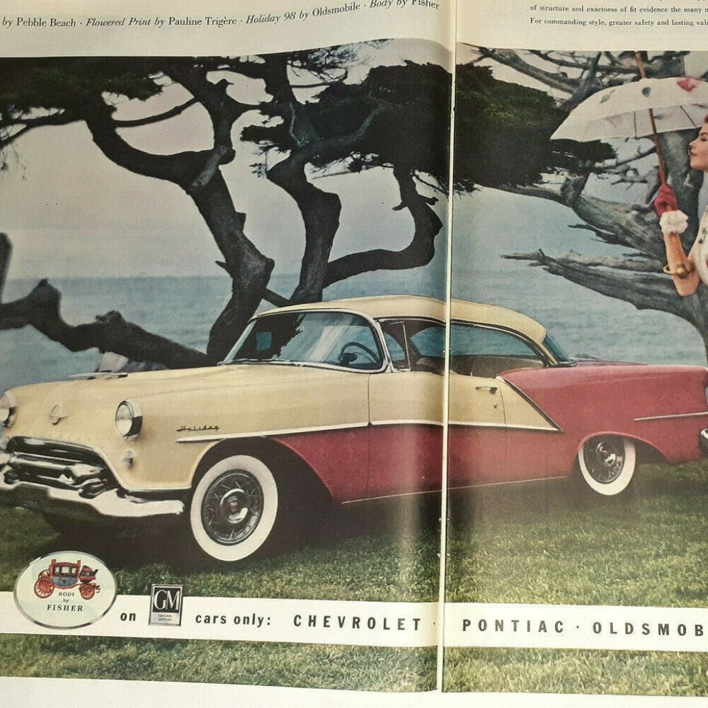 1954 Body by Fisher Oldmobile 98 Holiday Print Ad